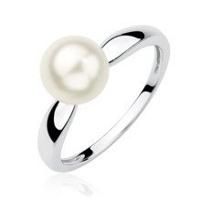 Pierścionek srebrny z dużą białą perłą