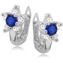 Srebrne kolczyki pr.925 cyrkonia biała i niebieska kwiatek