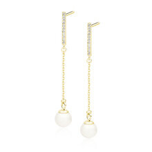 Srebrne pozłacane kolczyki pr. 925 perełki z białymi cyrkoniami