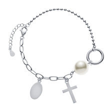 Bransoletka srebrna z krzyżykiem i perłą