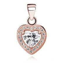 Zawieszka pozłacana różowym złotem klasyczne serce z białą cyrkonią