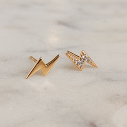Kolczyki pozłacane błyskawica z cyrkoniami sztyfty