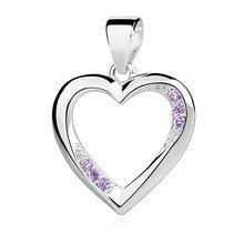Zawieszka srebrna puste serce udekorowane fioletowymi cyrkoniami