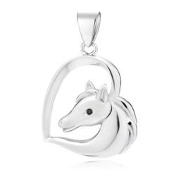 Zawieszka srebrna serce koń z czarnym okiem