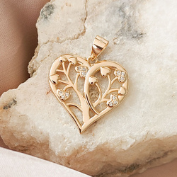 Zawieszka pozłacana Drzewo Życia w kształcie serca