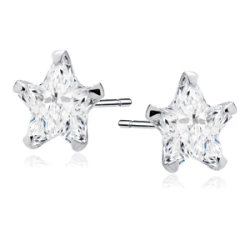 Kolczyki Stella srebrne gwiazdki z białą cyrkonią 6 mm