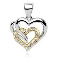 Srebrna zawieszka pr.925 potrójne serce pozłacane z białymi cyrkoniami
