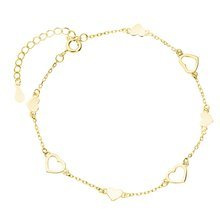 Srebrna (925) pozłacana bransoletka - serduszka