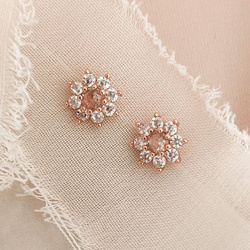 Kolczyki pozłacane różowym złotem kwiatek z morganitową cyrkonią