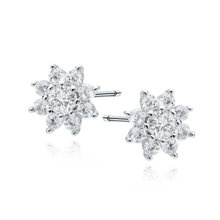 Kolczyki srebrne kwiatek z białą cyrkonią