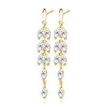 Kolczyki pozłacane ślubne długie liście z cyrkoniami 46mm