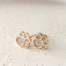 Kolczyki pozłacane z łapką psa kota z cyrkoniami