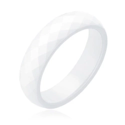 Bialy fasetowany pierścionek ceramiczny 6mm