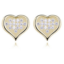 Srebrne pozłacane kolczyki pr. 925 Cyrkonia microsetting serca