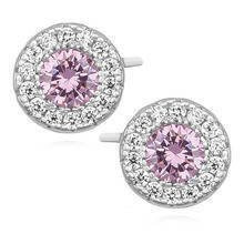 Kolczyki srebrne okrągłe sztyfty z jasnoróżową cyrkonią