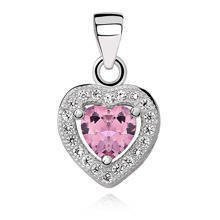 Zawieszka srebrna klasyczne serce z różową cyrkonią