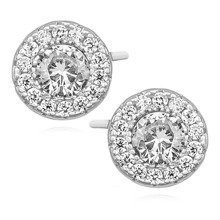 Kolczyki srebrne okrągłe sztyfty z białą cyrkonią