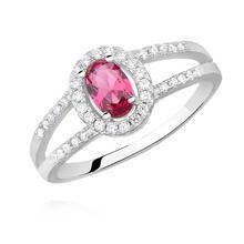 Pierścionek srebrny na podwójnej szynie z czerwonym oczkiem