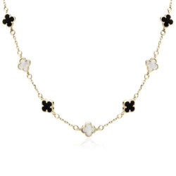 Naszyjnik Zahara pozłacany marokańskie koniczyny z czarnym onyksem i masą perłową