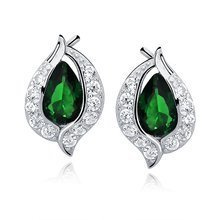 Srebrne, delikatne kolczyki pr.925 - szmaragdowa kropla w cyrkoniach