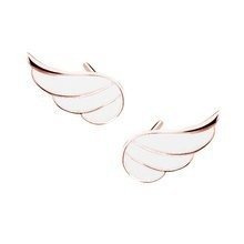 Kolczyki pozłacane różowym złotem skrzydła wkrętki z białą emalią