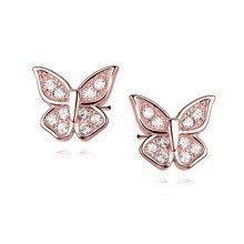 Srebrne kolczyki pr. 925 motylki z cyrkoniami - różowe złoto