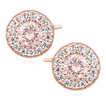 Kolczyki pozłacane różowym złotem okrągłe sztyfty z morganitową cyrkonią