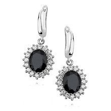 Kolczyki Lady Di srebrne królewskie z dużymi czarnymi oczkami