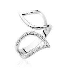 Pierścionek srebrny w kształcie liści z cyrkoniami