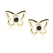 Srebrne kolczyki pr. 925 Cyrkonia czarna motylki pozłacane