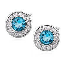 Srebrne pr.925 okrągłe kolczyki z akwamarynową cyrkonią