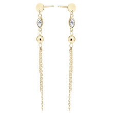 Kolczyki pozłacane z białą cyrkonią, kulką i łańcuszkami