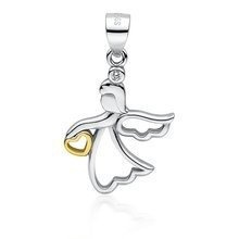 Srebrna zawieszka pr.925 anioł z pozłacanym sercem