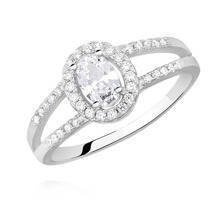 Pierścionek srebrny na podwójnej szynie z białym oczkiem