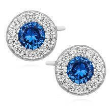 Kolczyki srebrne okrągłe sztyfty z niebieską cyrkonią