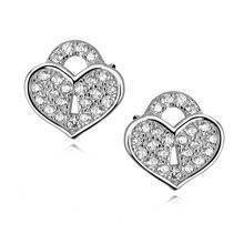 Srebrne kolczyki pr. 925 Cyrkonia microsetting serca-kłódki rodowane