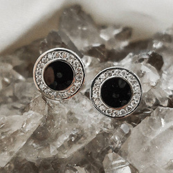 Kolczyki srebrne okrągłe wkrętki z czarnym kamieniem