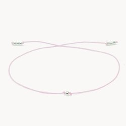 Bransoletka srebrna na różowym sznurku na szczęście z kuleczką