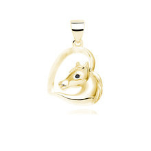 Zawieszka pozłacana serce koń z białymi cyrkoniami i czarnym okiem