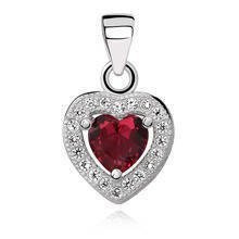 Zawieszka srebrna klasyczne serce z czerwoną cyrkonią