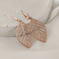 Kolczyki srebrne pr. 925 pozłacane liście - różowe złoto