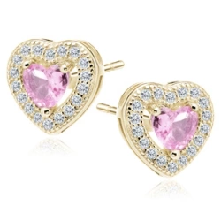 Srebrne pozłacane kolczyki pr.925 Cyrkonia jasnoróżowa - serca