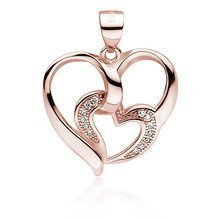 Zawieszka pozłacana różowym złotem podwójne serce z cyrkoniami