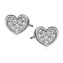 Srebrne kolczyki pr. 925 Cyrkonia microsetting serca rodowane