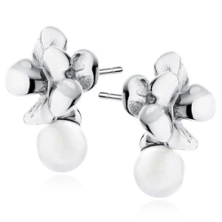 Kolczyki srebrne kwiaty z perłą