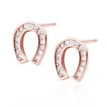 Kolczyki pozłacane różowym złotem sztyfty podkowy z cyrkoniami