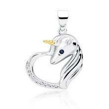 Zawieszka srebrna serce jednorożec z białymi cyrkoniami i szafirowym okiem