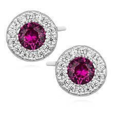 Kolczyki srebrne okrągłe sztyfty z czerwoną cyrkonią