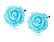 Kolczyki srebrne duże niebieskie różyczki