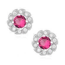 Srebrne błyszczące kolczyki pr.925 kwiatki z rubinową cyrkonią